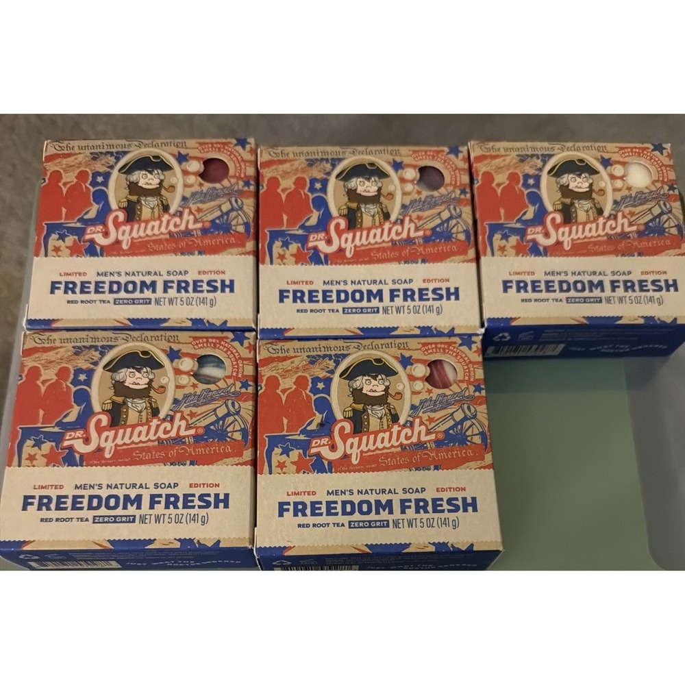 Lot of 5 - Dr. Squatch Freedom Fresh Soap Bars-Limited Edition Red Root Tea 5oz
